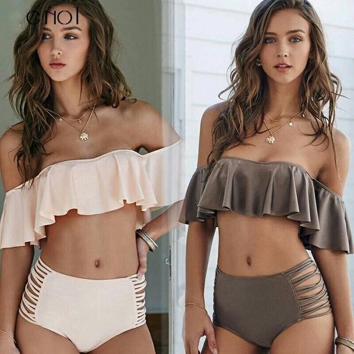 2017 Women Bikini Off Shoulder Swimsuit High Waist best seller