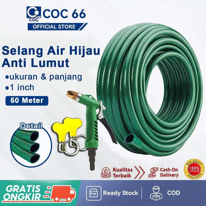 SIAPKIRIM (FREE SEMPROTAN) SELANG 1 INCH BENANG HIJAU ANTI LUMUT TAMAN PERKEBUN 50 METER READY STOCK