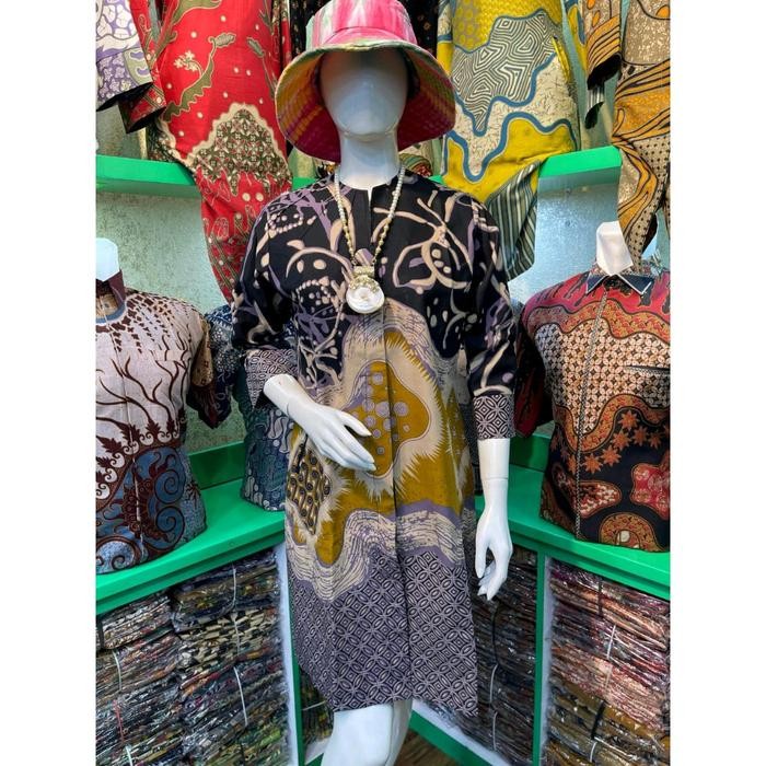 Tunik Batik motif kencana ungu model kancing depan bahan katun
