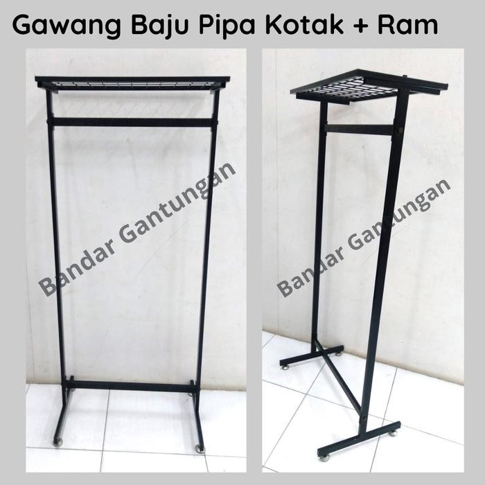Gawang Baju Pipa Kotak Hitam Rak Etalase + Ram Gantungan Baju-BH