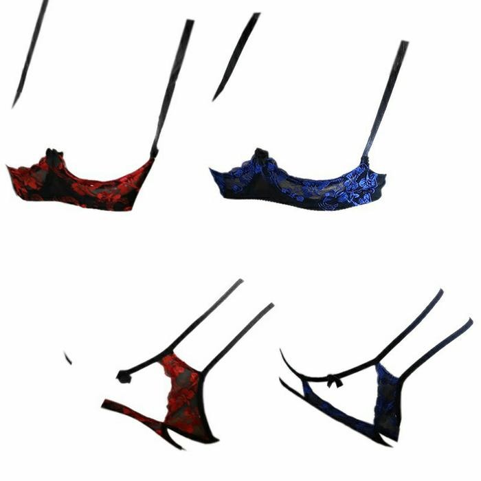 BERKUALITAS ACB309 - Bikini Bra Set Transparan Bra Kawat Open Cup Crotchless