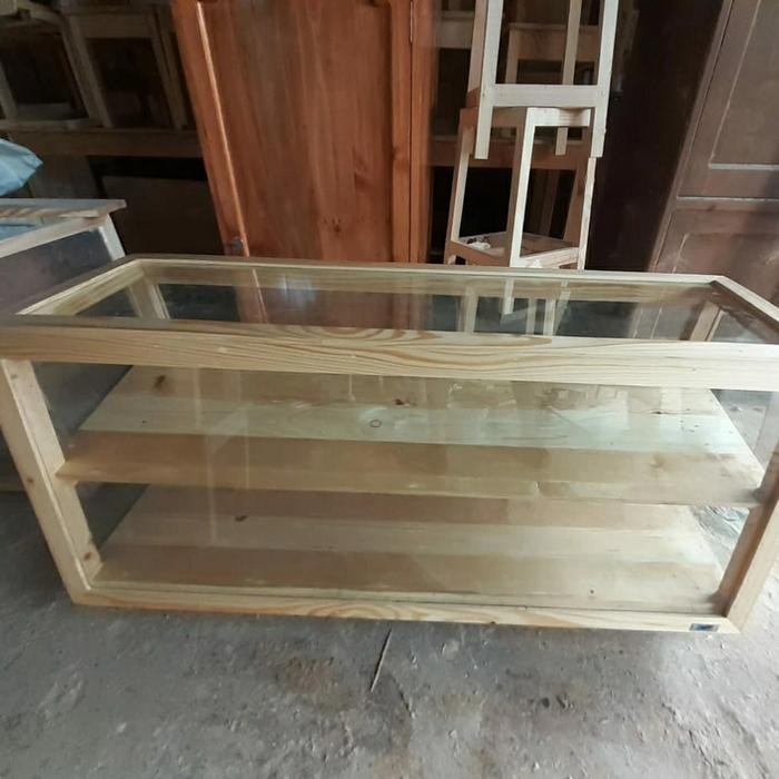 Ready Etalase Kayu Kaca Jualan Warung Food Display Kue Makanan Donut