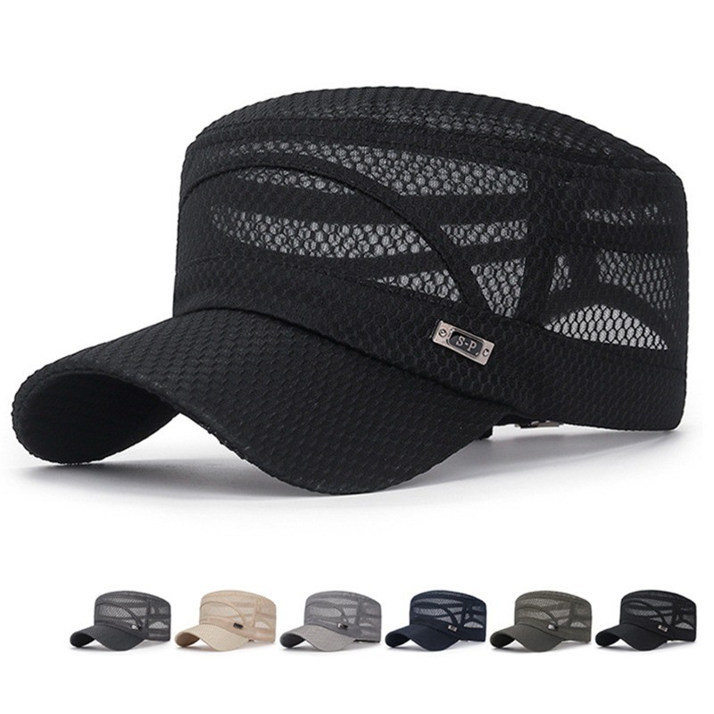 Men Snapback Caps Women Vintage Mesh Flat Top Army Sun Hat Summer Outdoor Cycling Visor Cap Casual S