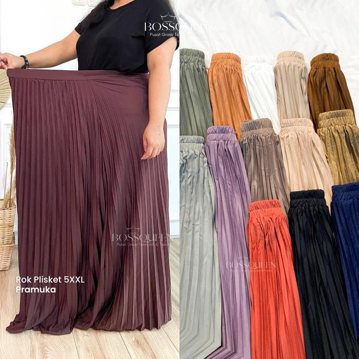 ROK PLISKET JUMBO XXL BY BOSSQUEEN Bawahan Wanita Rempel Panjang Dewasa Karet Melar Maxi Kain Pendek