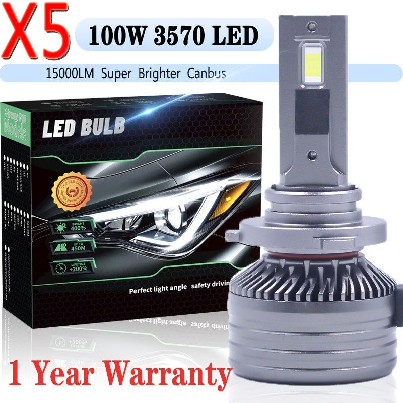 X5 h7 led headlight bulb 100w 15000lm h1 h3 h4 h7 h11 9005 9006 9012