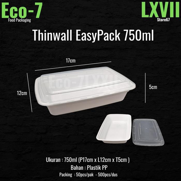 qibq- Lunch Box Plastik Thinwall Persegi 750Ml Putih
