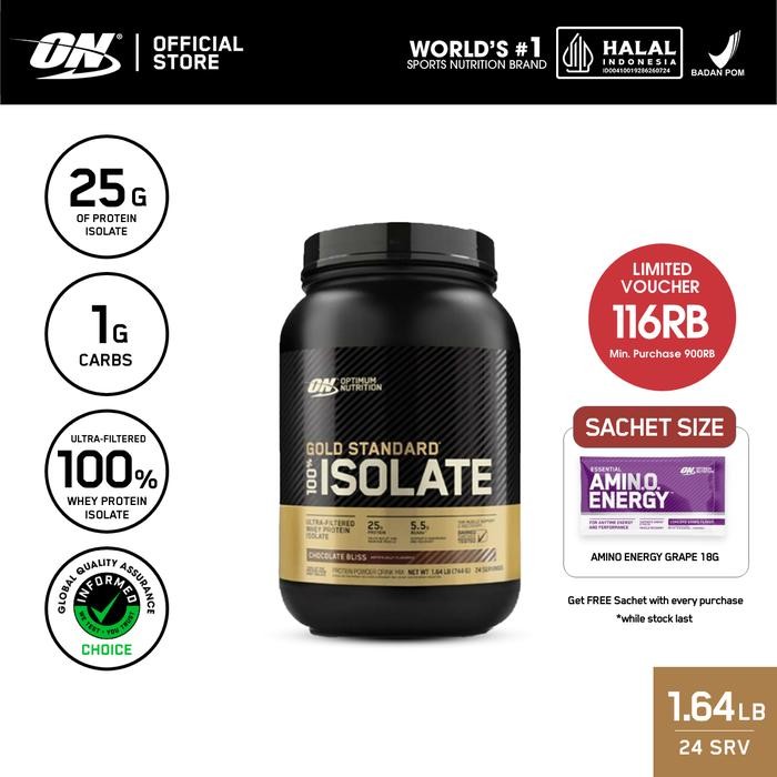 ORIGINAL  Optimum Nutrition Gold Standard 100% Isolate Protein 1.64 lbs + Amino Energy Sachet -