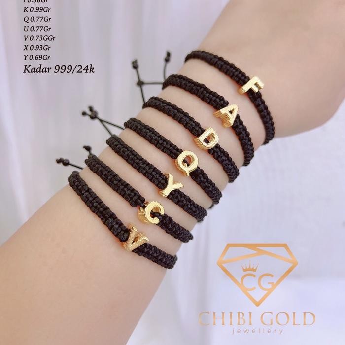Gelang tangan serut huruf emas asli 700 kadar 16k - CHIBI GOLD