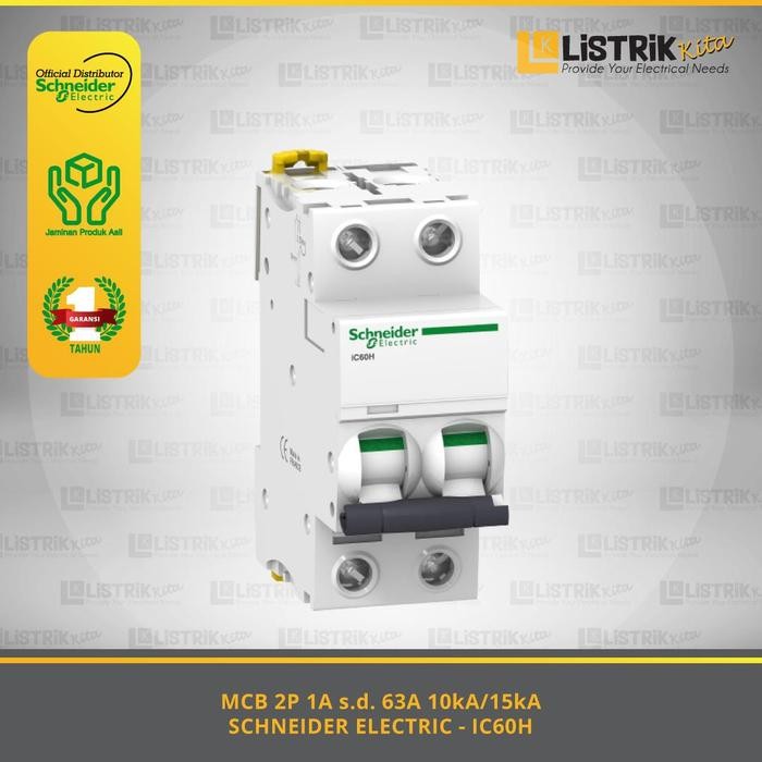 2n3v- Mcb Schneider Acti9 Ic60H 2P 1A/2A/4A/6A/10A/16A/20A/25A/32A/40A/50A/63A 10Ka/15Ka -