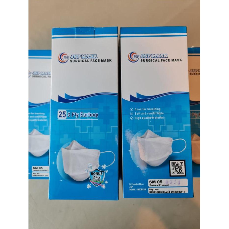 JSP Mask Surgical Face Mask SM05 3ply Earloop isi 25 bonus 2 konektor