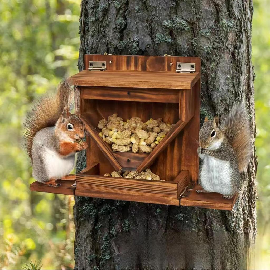 Squirrel Feeders for Outside Wooden House Weatherproof Outside Chipmunk Feeder House for Garden Yard