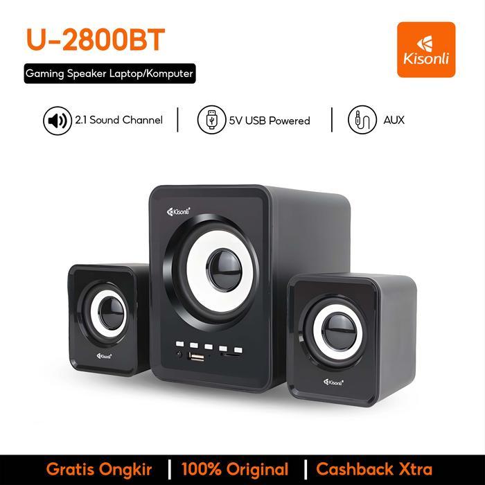 Kisonli Gaming Speaker Pc Laptop / Komputer Bluetooth U2800Bt Support Bt, Usb, Tf Card & Fm Radio