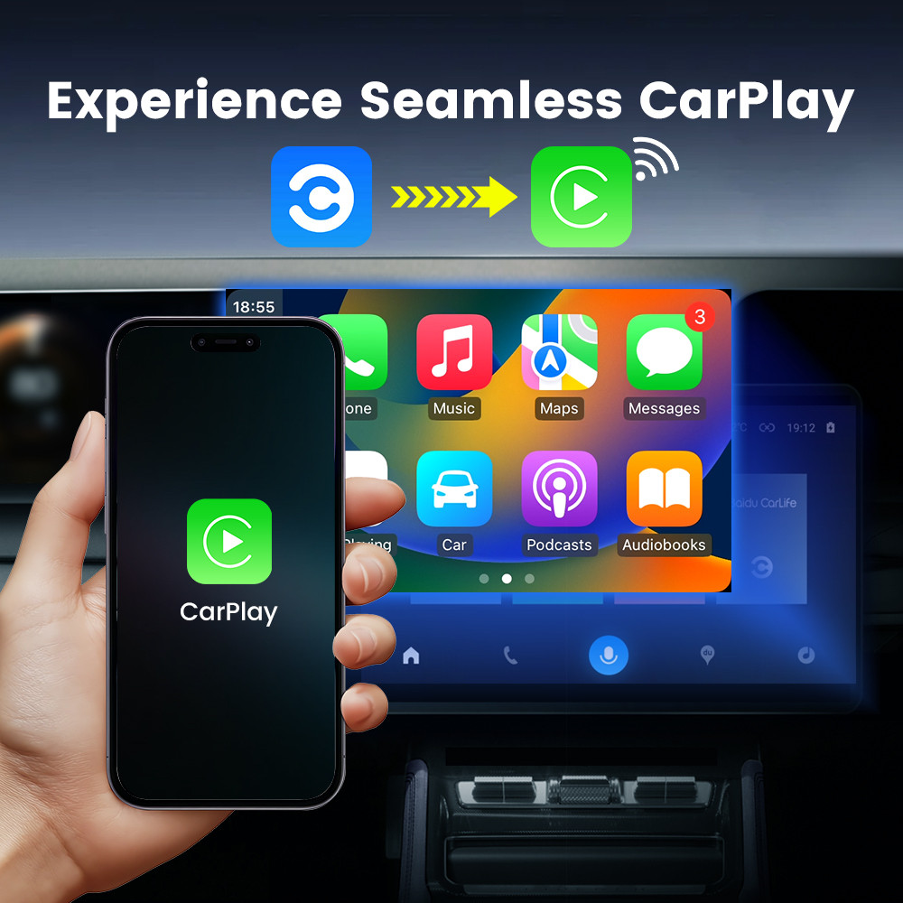 HEYINCAR Baidu Carlife to Carplay Wireless Adapter Auto Connect, Supports Online Music, Map