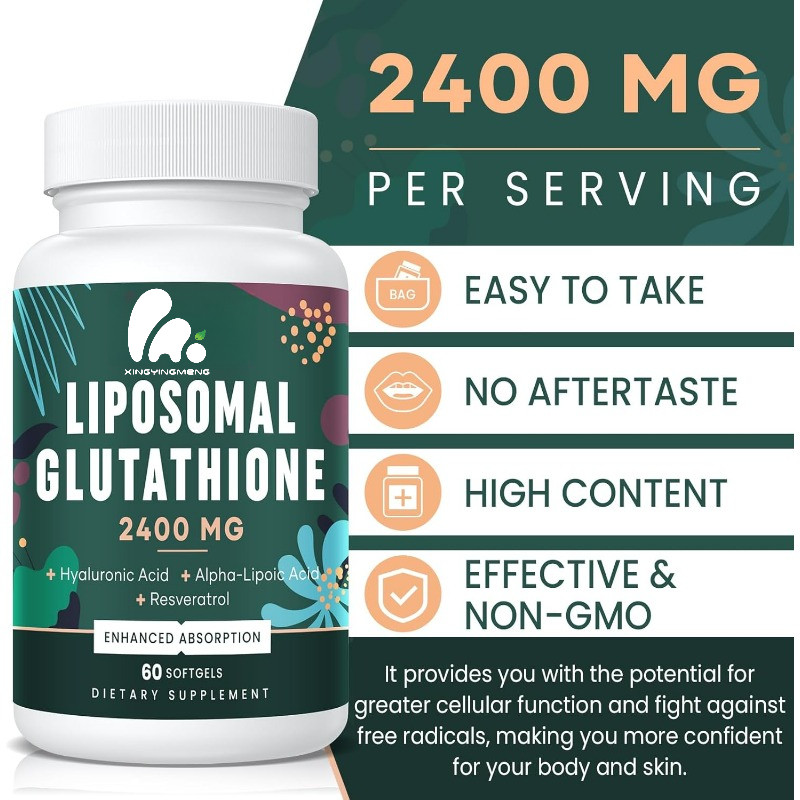 IMPORT 2400MG LIPOSOMAL GLUTATHIONE CONTAINS HYALURONIC ACID, RESVERATROL ANTIOXIDANTS, 60 SOFT