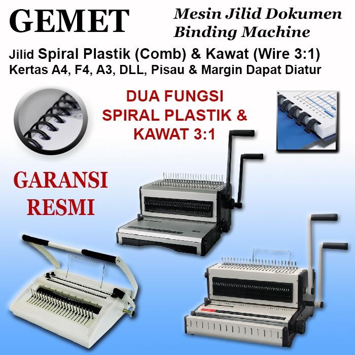 

MESIN JILID / BINDING GEMET, SPIRAL KAWAT DAN PLASTIK (DUA FUNGSI), BERBAGAI PILIHAN VARIAN, KERTAS