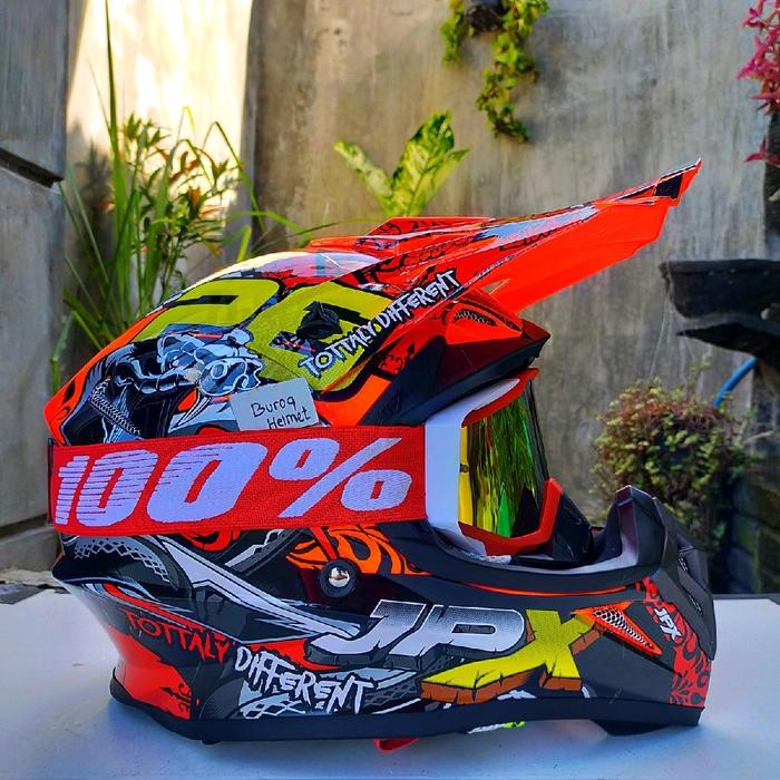 Pilihan- Helm Cross Jpx X16 Red + Goggle Baru