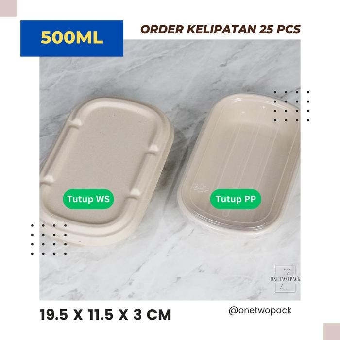 Terbaik [25 Pcs] 500Ml Wheat Straw Bagasse Box Takeaway Lunch Box Food Container 100% Ori