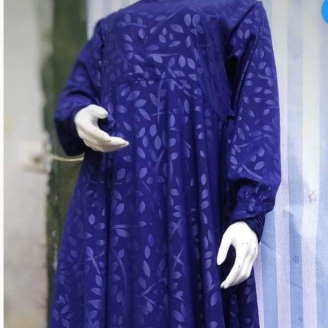 (Hermosa)Gamis embos hermosa motif katuk warna navy-gamis wanita syari warna biru dongker