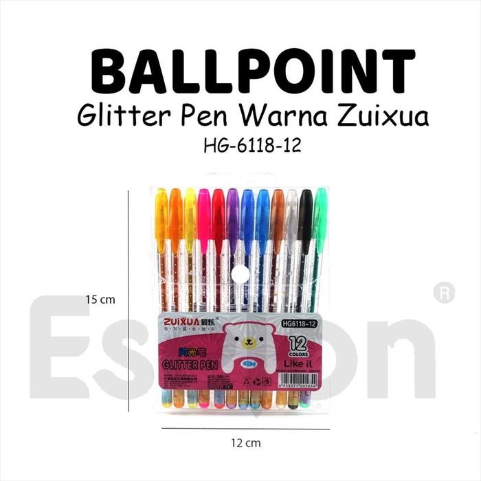 

New 12warna Pulpen Gel Glitter Zuixua HG6118 / 1pack Pulpen Glitter
