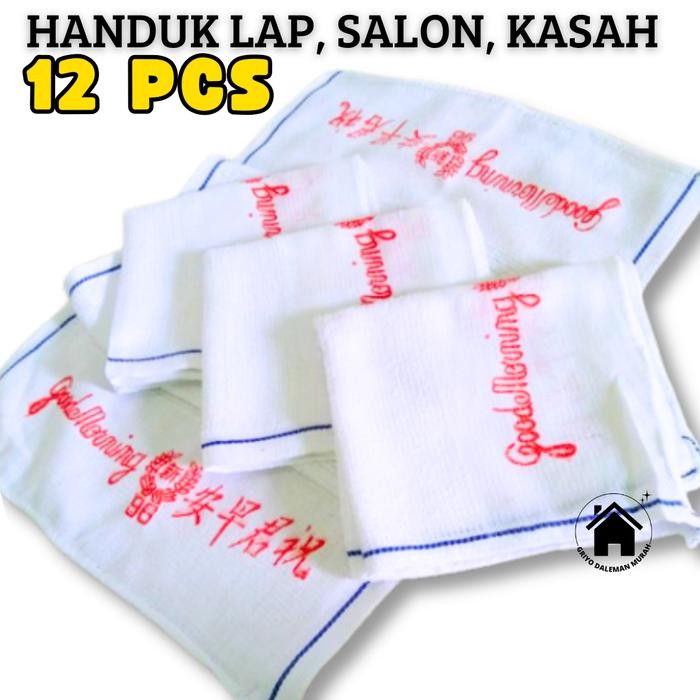 RJ Grosir 12 Pcs Handuk lap wajah good morning putih lembut handuk salon