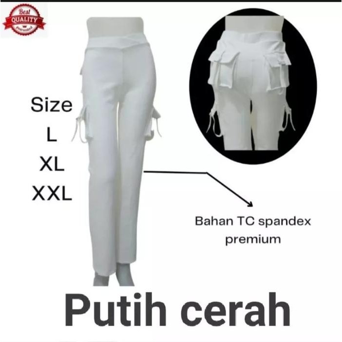 setia Celana Olaraga Panjang Kargo Putih Kantong 4 Yovis Sport/Celana Senam Pdl Wanita Trendy Dan