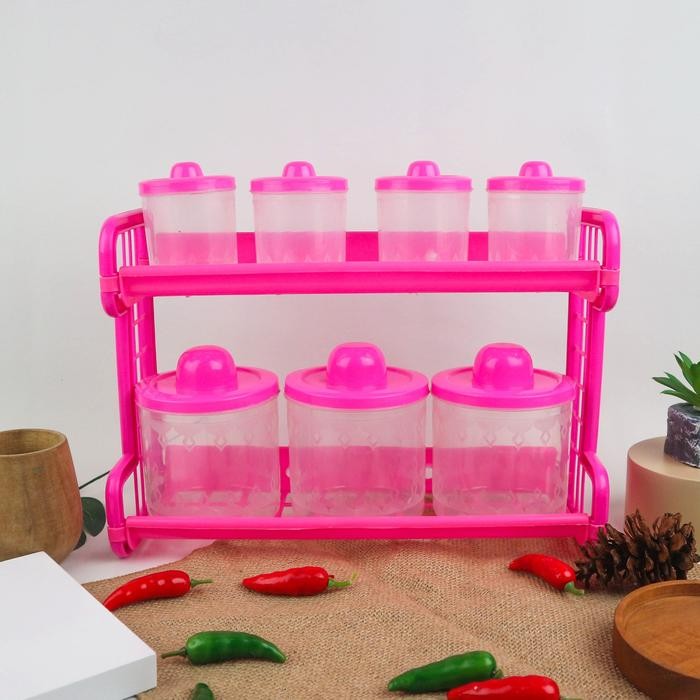 MONACO Kitchen Set Rak Tempat Bumbu 7 in 1 Wadah Bumbu Dapur Gantung dan Meja 7 Tabung Plastik PP