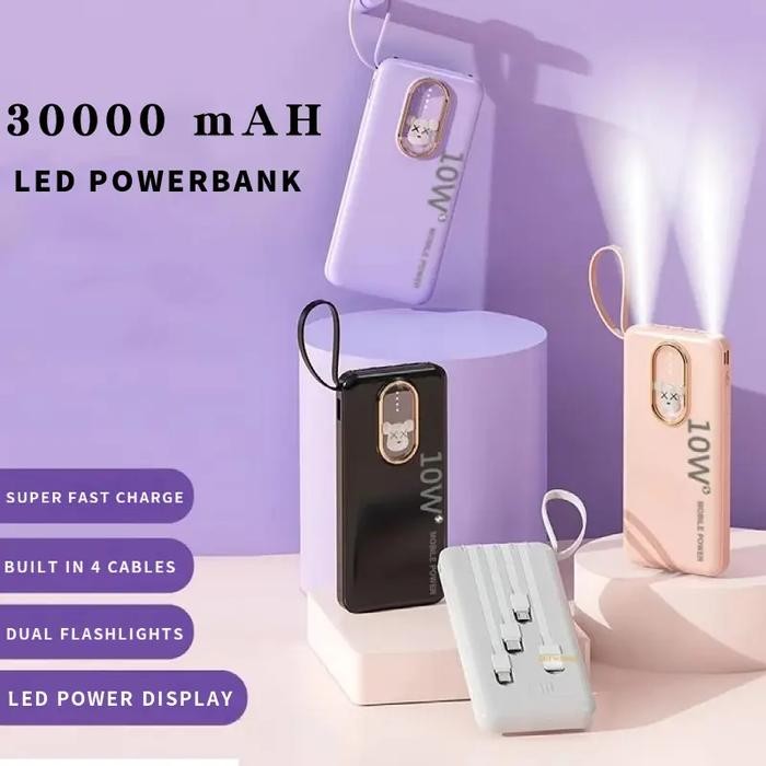 Acmic Techlife - Power Bank Q10 30000Mah 4In1 Fast Charging Dengan 2 Senter & Led Display Garansi 3