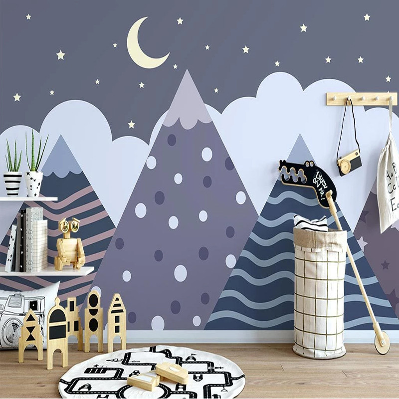 Custom Mural Wallpaper 3D Hand Painted Purple Starry Sky Abstract Valley Children's Bedroom Wall Pai