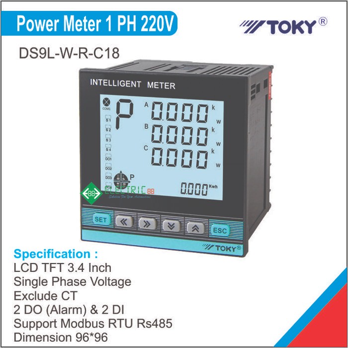 Terbaru Toky, Power Meter 1 Phase Support Modbus Rs485