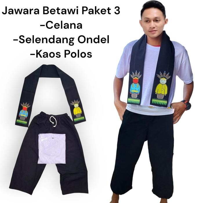 SIAPKIRIM Setelan Baju aJawara Betawi dapat Celana Pangsi Selendang OndeldanKaosPolos READY STOCK