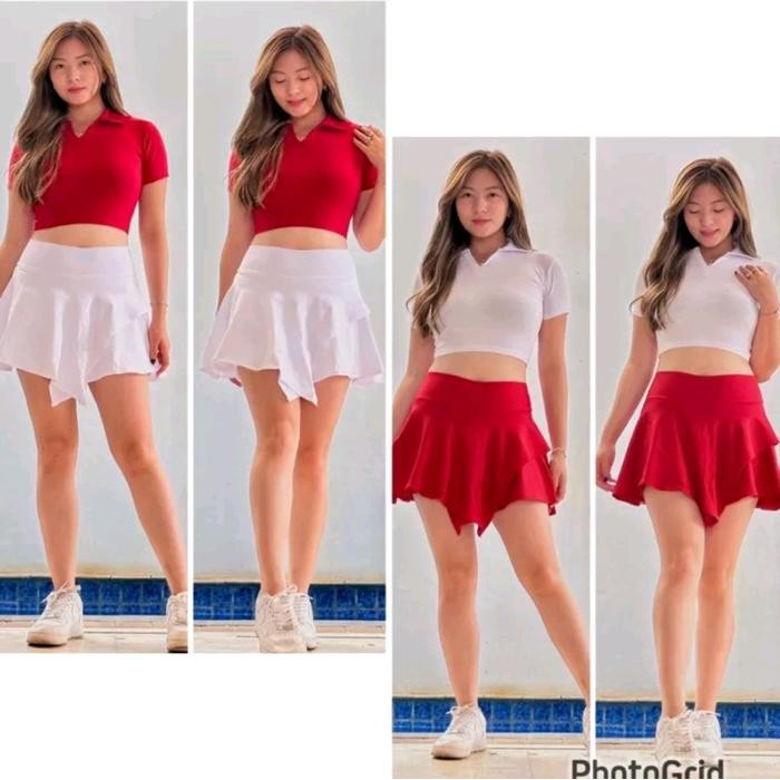 SETELAN MERAH PUTIH AGUSTUSAN CROP KERAH - ROK RUMBAI