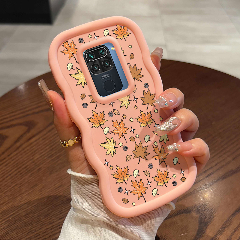 Casing HP Untuk Xiaomi Redmi Note 9 Pro Note 9s Case Daun maple musim gugur Handphone Cream Texture 