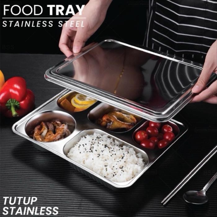 Lunch Box 5 Sekat / Piring Makan Stainless Stell 5 Sekat / Wadah Saji Stainless 5 Sekat / Lunch Box