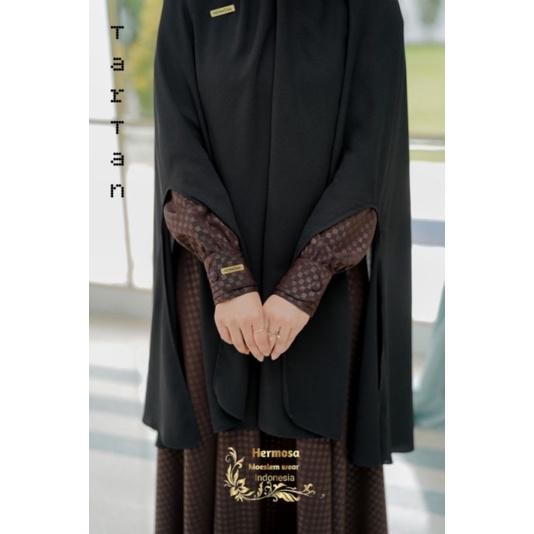 k4un- [Gamis Hermosa] Gamis Embos Hermosa Motif Tartan Warna Coklat Tua Original Hermosa