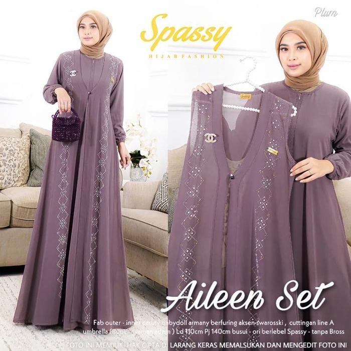 KirimCpT- Baju Gamis Wanita Muslim Aileen Set Maxy Inner Outer Rompi Setelan Ibu