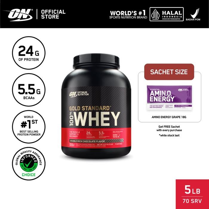 ORIGINAL  Optimum Nutrition Gold Standard 100% Whey 5 lbs + Amino Energy Sachet - Susu Protein /