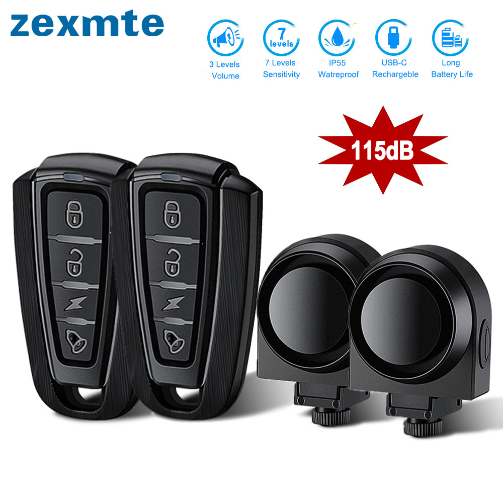 Zexmte Bike Alarm 115Db Wireless Waterproof Bicycle Vibration Alarms Usb Charging Remote Control