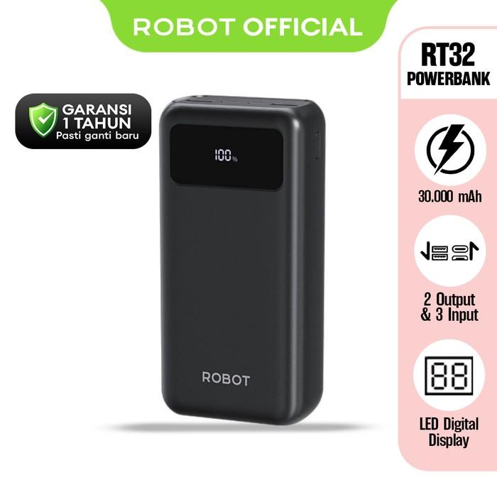 PowerBank ROBOT 30000mah RT32 Quick Charging Powerbank Charger Handphone- Garansi 1 Tahun [Bisa COD]