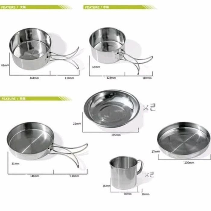 PAKET PERLENGKAPAN MASAK CAMPING SET STAINLESS STEEL
