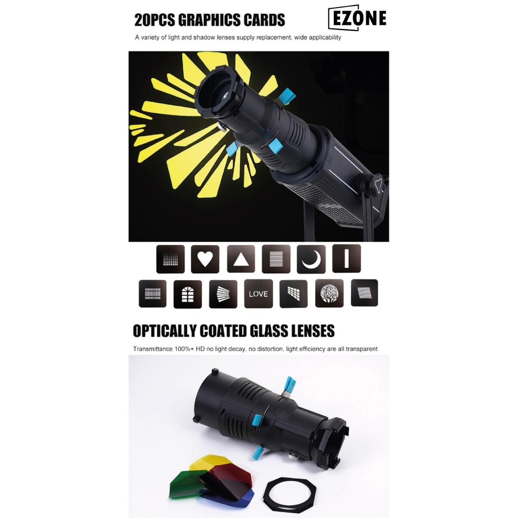 EZONE Optical Snoot Kit Projector Attachment With Gobo & Color Filter Gel