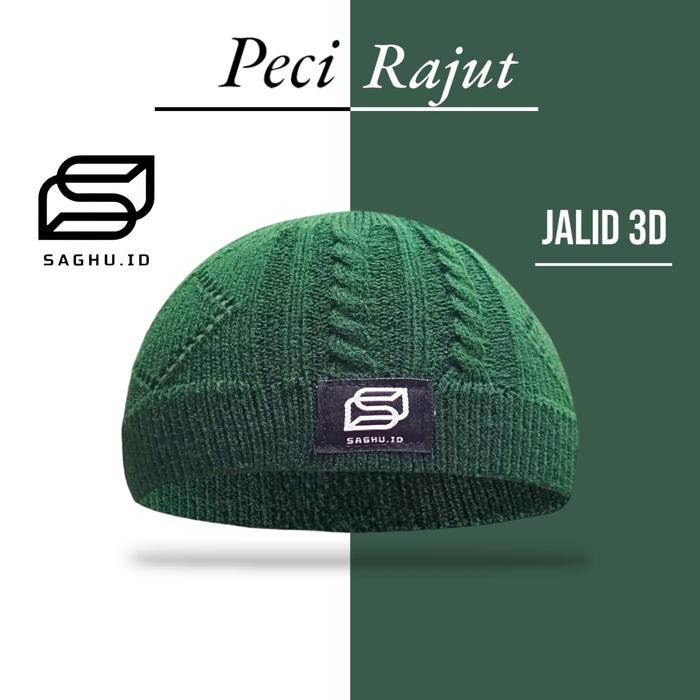 SALE Peci Jalid 3D Rajut tebal handmade beanie dewasa songkok shalat saghu.id Muslim Nyaman