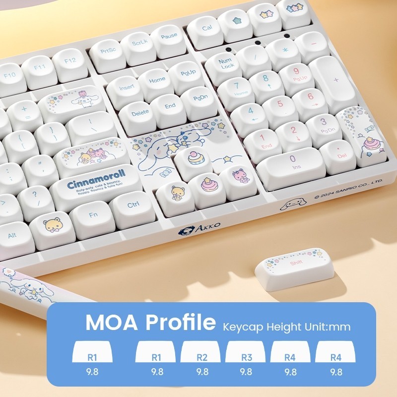 Akko x Cinnamoroll 3108 Mechanical Keyboard 2.4GHz & Wired Cute Cartoon Anime Keyboard Gift for