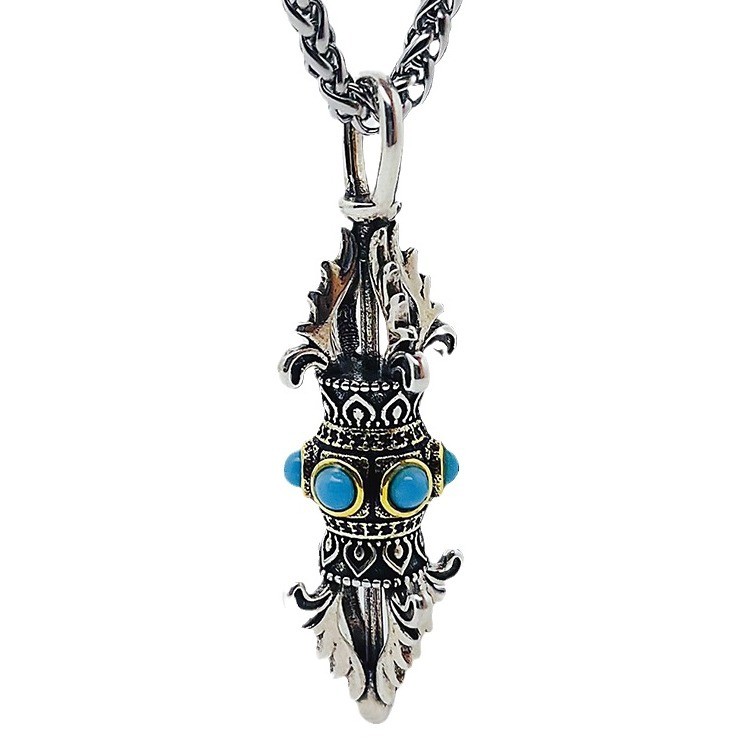 Retro vajra pendant for men and women set with turquoise necklace national trend king pendant for