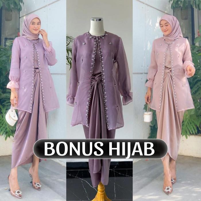 Ada Jumbo Oneset Jemma Organza Premium Outfit Kondangan Setelan Rok Lilit Setelan Outer Inner Rok