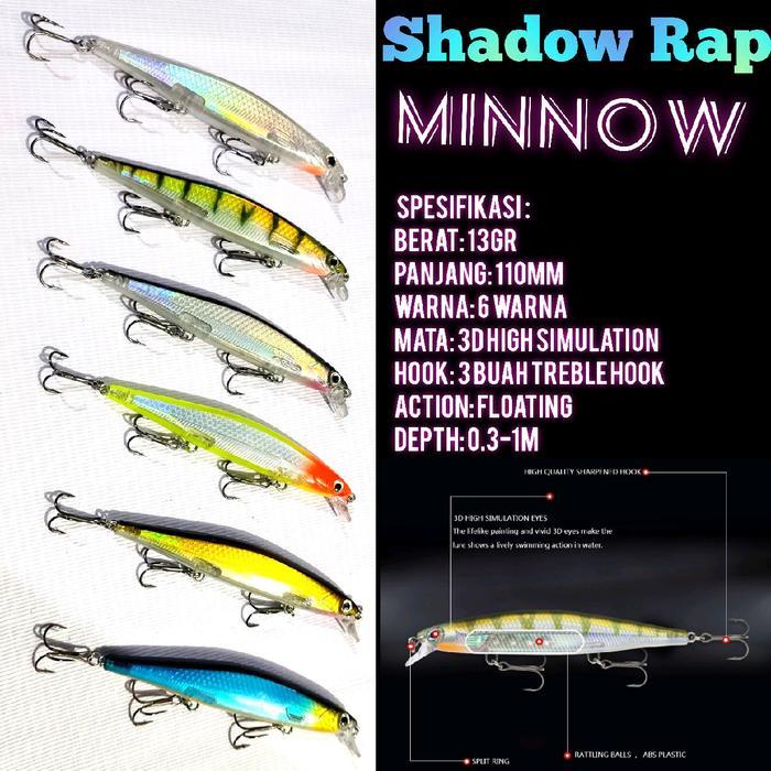 Minnow Shadow Rap umpan buatan Ikan Muara Laut Sungai Floating Minnow