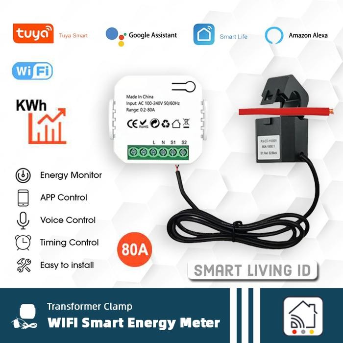 Tuya Smart Energy Meter Kwh Monitor 80A Wifi Current Transformer Clamp