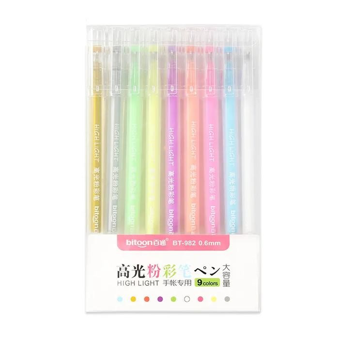 

High Light Pen - Pulpen Pastel 9 Warna 0.6mm Untuk Menulis & Mewarnai