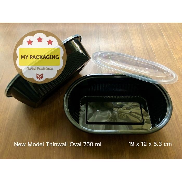 Pilihan- New Thinwall Hitam 750 Ml Oval Container Microwaveable