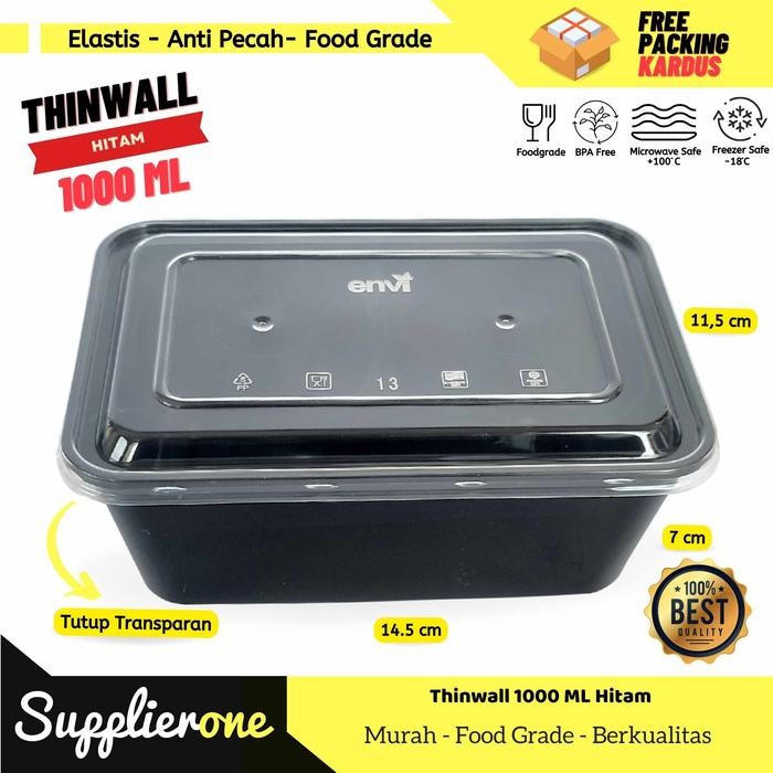 Pilihan- Thinwall Hitam Premium 1000Ml / Lunch Box Plastik / Wadah Plastik