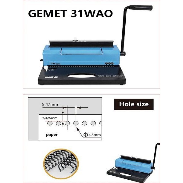 

MESIN JILID BINDING KAWAT GEMET 31WAO, KERTAS A4 LUBANG BULAT WIRE 3:1